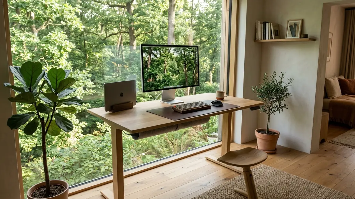 Pristine minimalist desk setup with zero visible wires and completely clear floor space