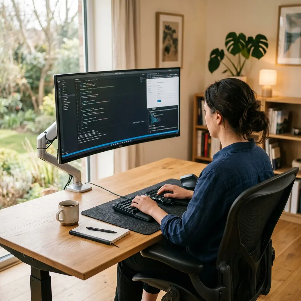 Ergonomic home office featuring a split keyboard for perfect posture