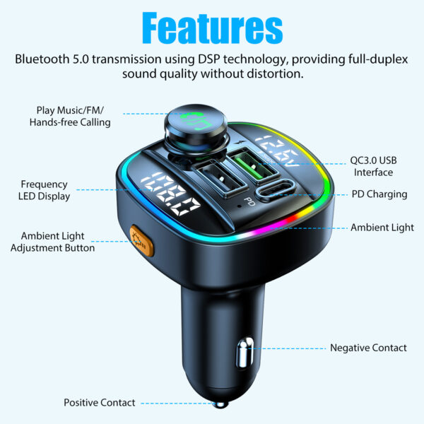 Bluetooth Car Wireless FM Transmitter with Charger - Image 4