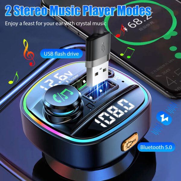 Bluetooth Car Wireless FM Transmitter with Charger - Image 2