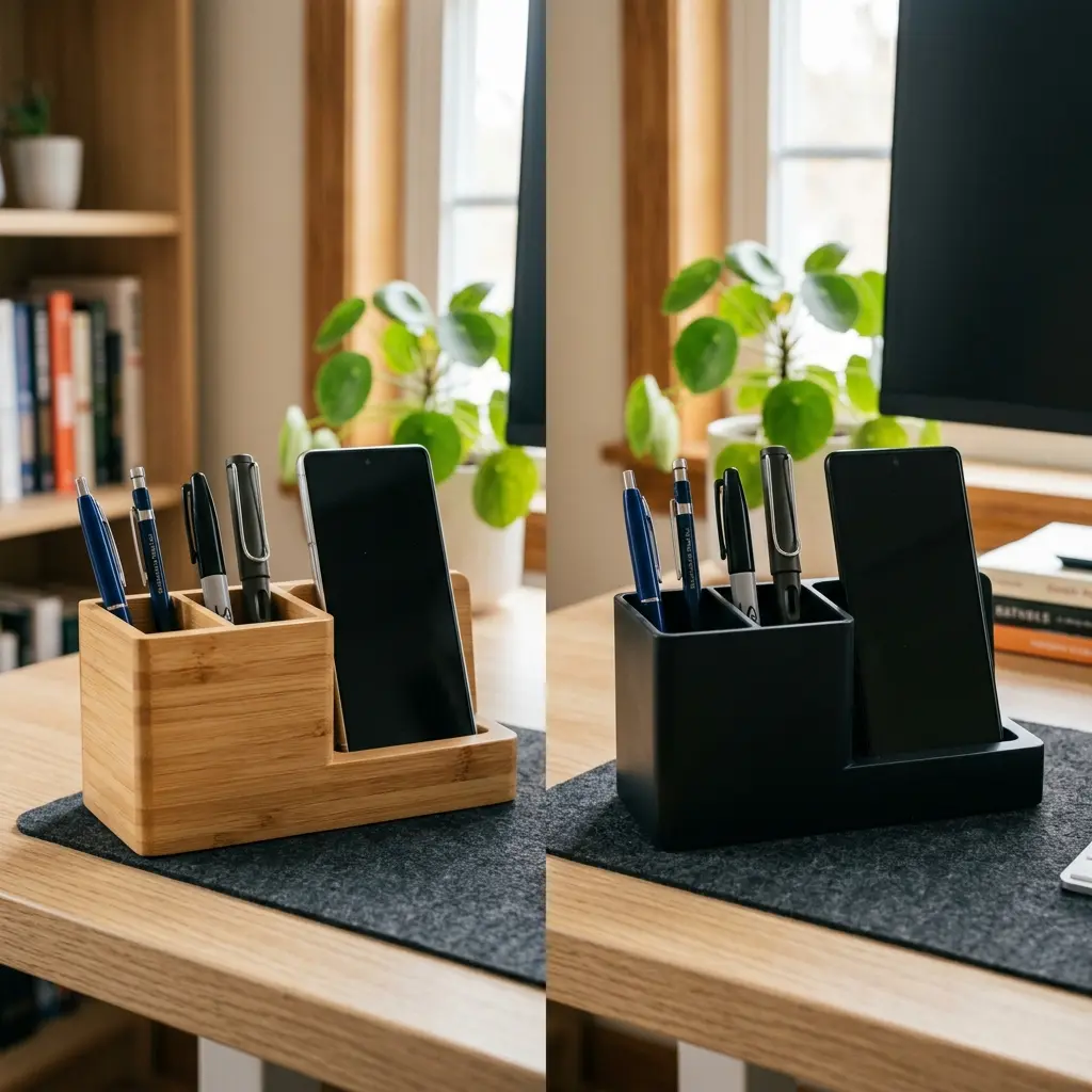 Bamboo vs Plastic Desk Organizer: The Sustainable Desk Guide - Hero setup