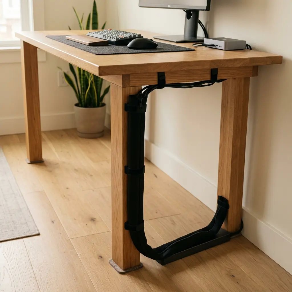 A perfectly managed desk showing zero visible wires, proving that a lack of clutter is the best aesthetic