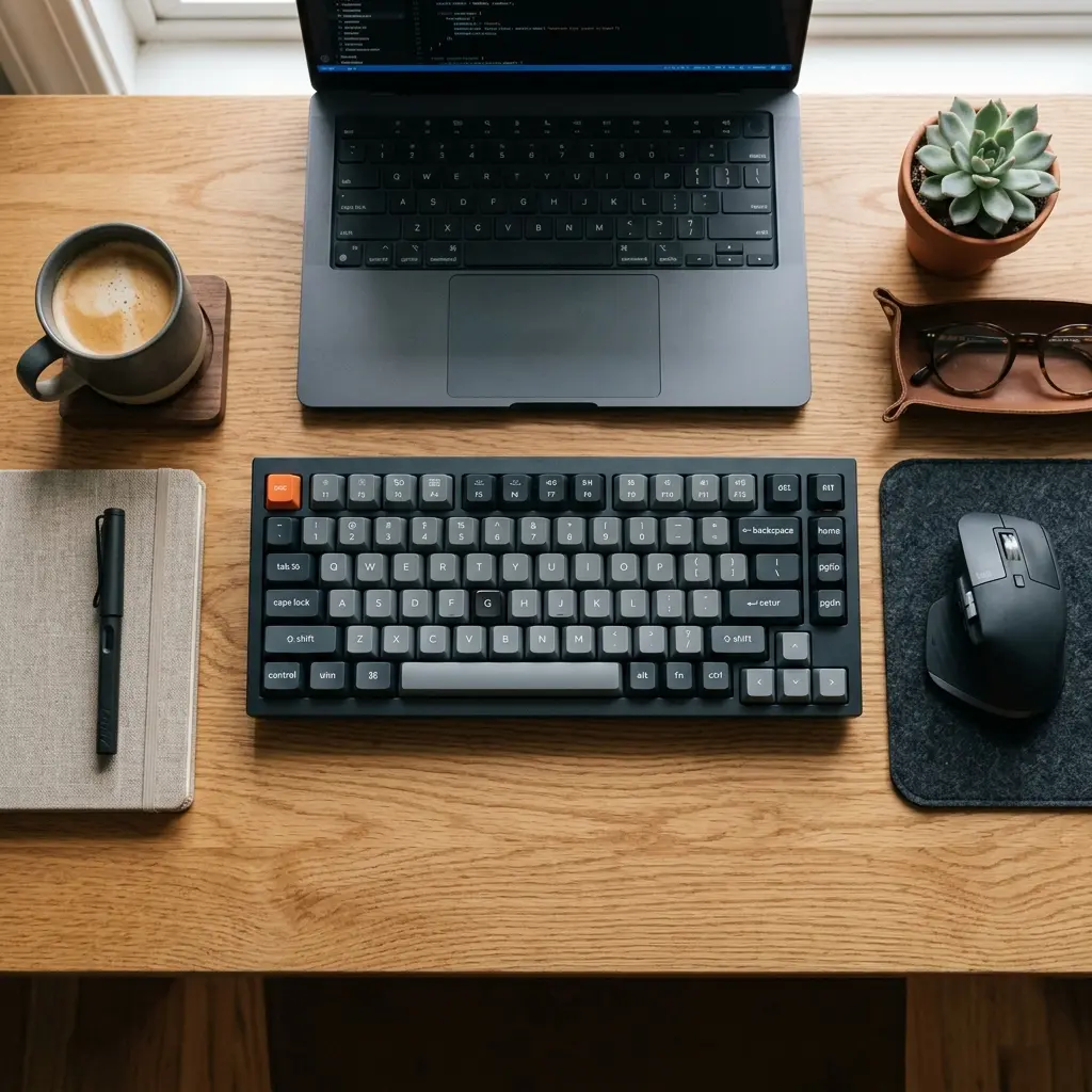 Top-down view showing the G and H keys aligned perfectly with the user's midline