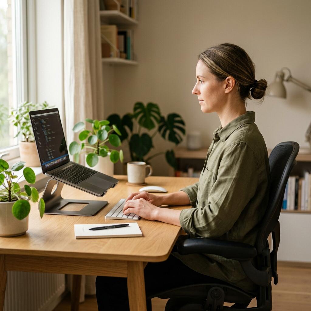A professional typing with neutral wrists and elbows bent at 90 degrees