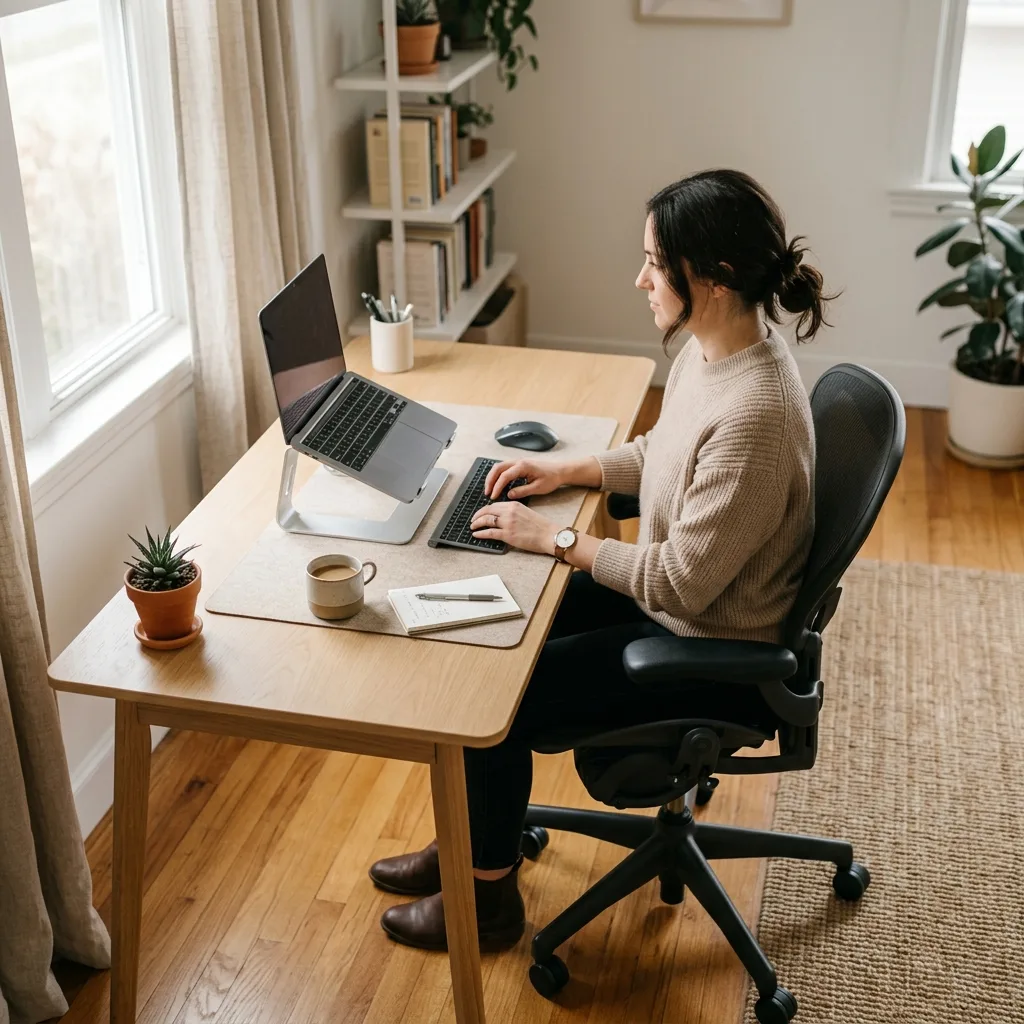 Preventing desk-related pain guide: Professional working at an ergonomic workstation
