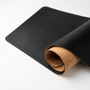 Large Natural Cork Mouse Pad Desk Mat: Wide view of the premium cork mat anchoring a clean desk setup