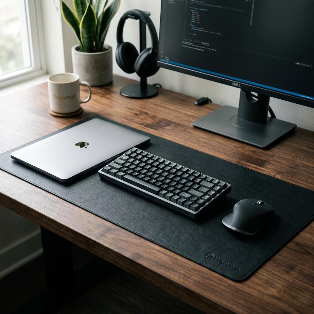 Large Natural Cork Mouse Pad Desk Mat: Professional home office featuring the supportive cork desk pad