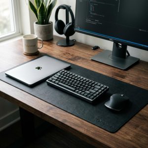 TidySetup Reversible Leather and Cork Desk Mat - Dark Pro Series Professional Workspace