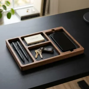TidySetup Solid Wood Desktop Organizer - Hand-Finished Walnut and Oak EDC Tray for Desk Organization