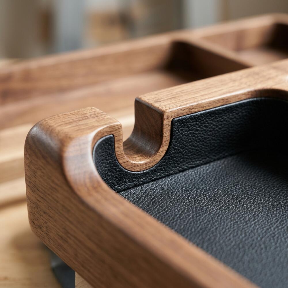 TidySetup Solid Wood Desk Organizer: Close up texture of premium walnut wood grain