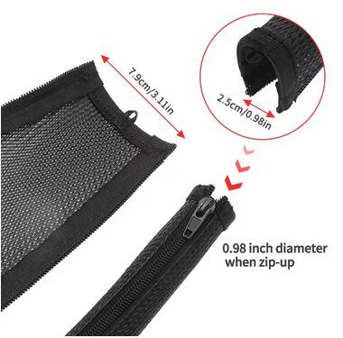 TidySetup Zipper Cable Sleeve: Close up detail of heavy duty zipper and neoprene fabric